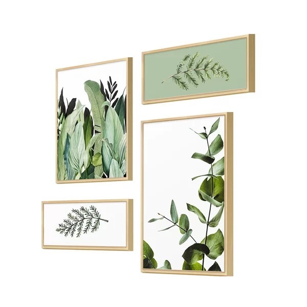 Kit 4 Quadros Decorativos Verde Folhagem Natureza Plantas